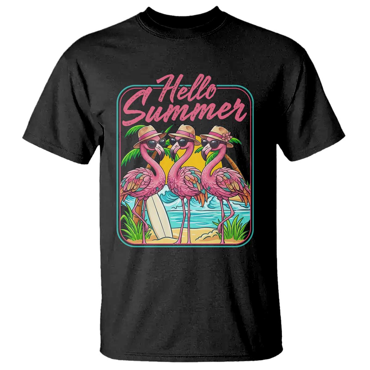 Summer Flamingo Pink T Shirt Tropical Palm Tree Beach Vacation