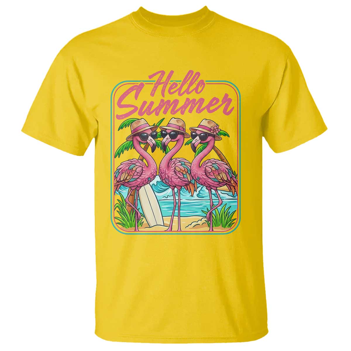 Summer Flamingo Pink T Shirt Tropical Palm Tree Beach Vacation
