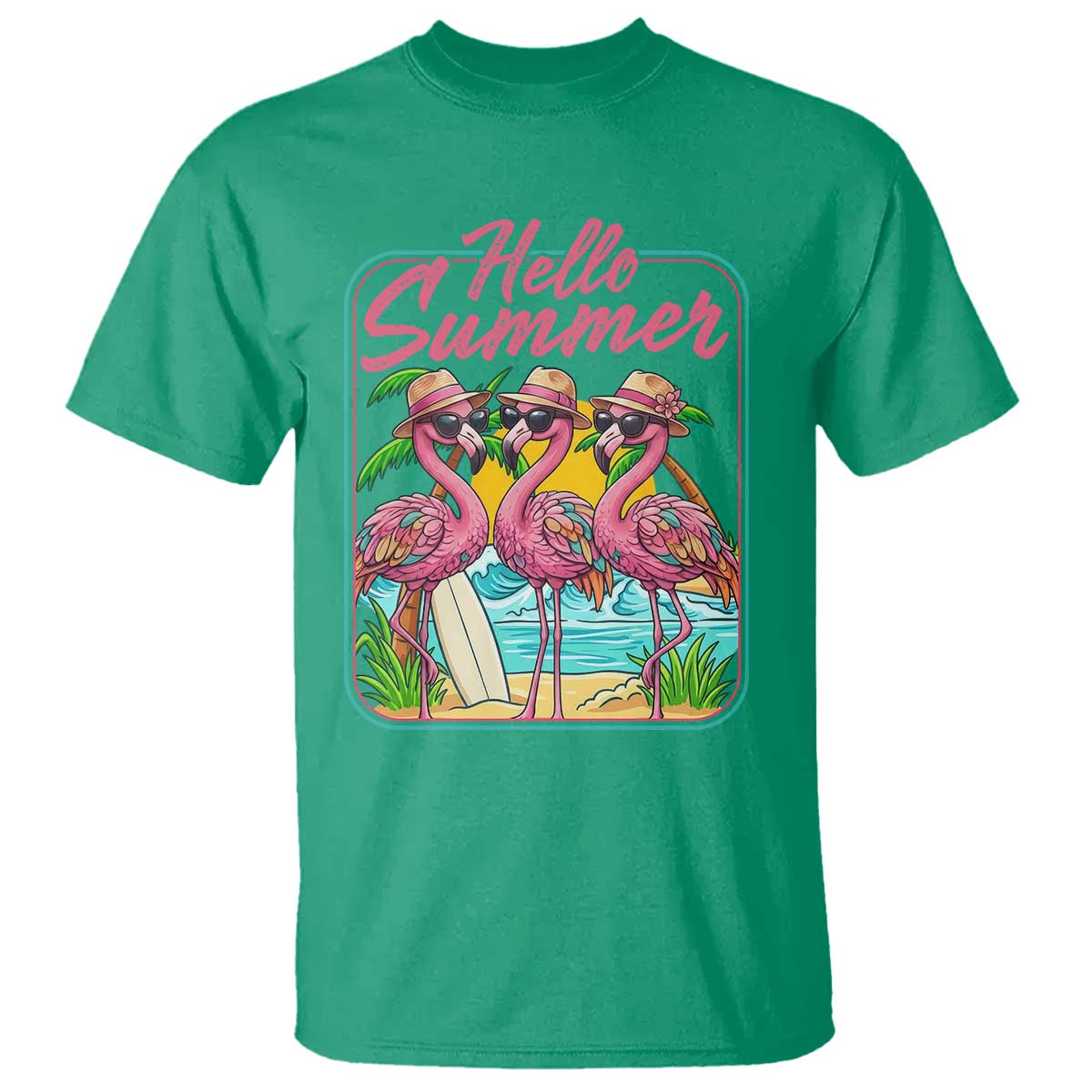 Summer Flamingo Pink T Shirt Tropical Palm Tree Beach Vacation