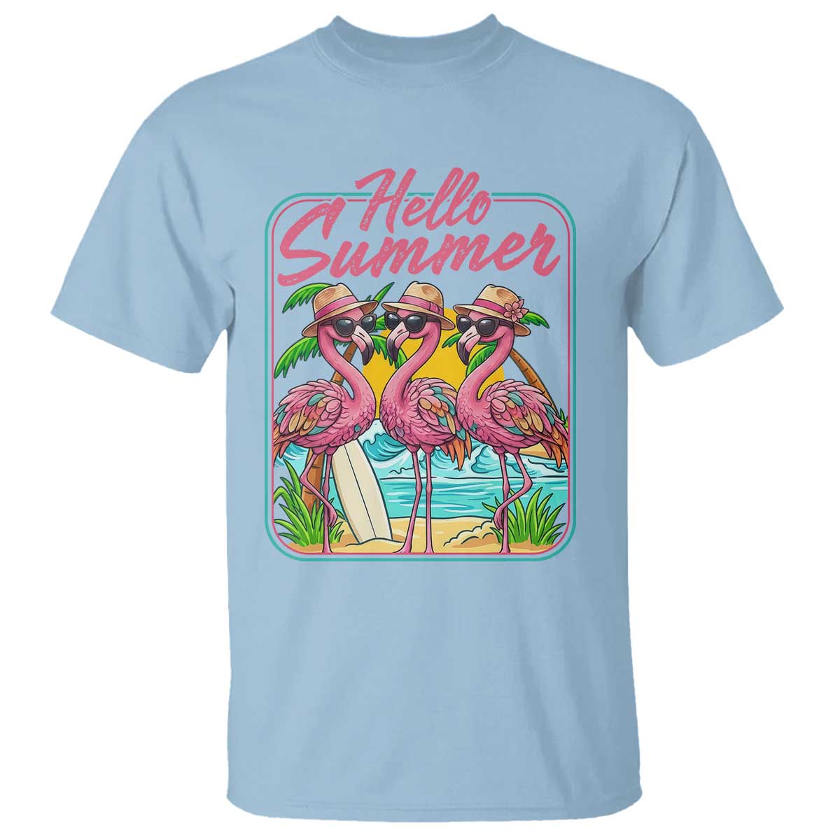 Summer Flamingo Pink T Shirt Tropical Palm Tree Beach Vacation