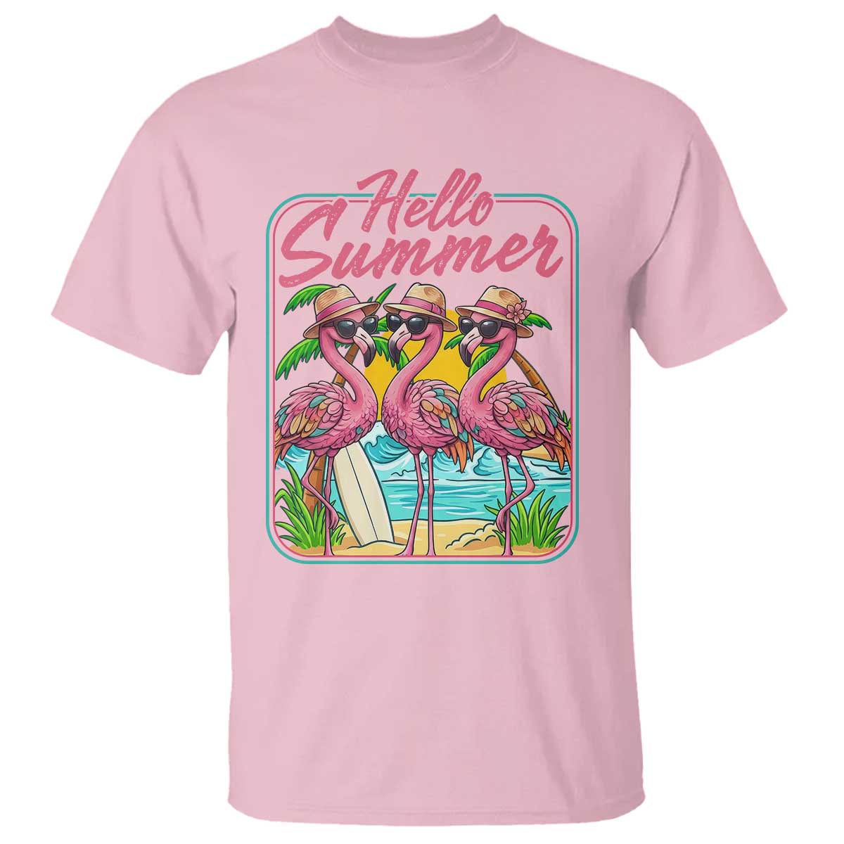 Summer Flamingo Pink T Shirt Tropical Palm Tree Beach Vacation