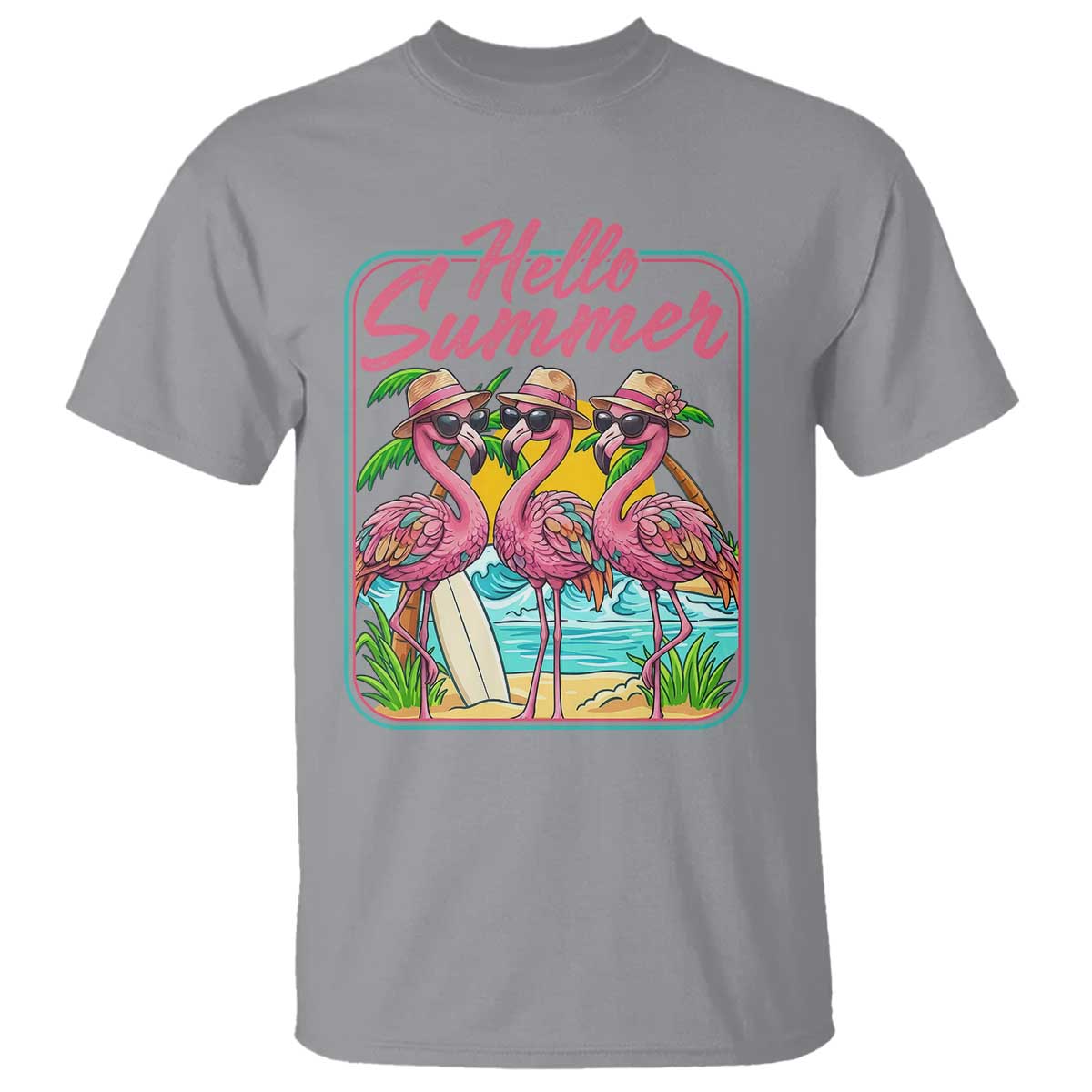 Summer Flamingo Pink T Shirt Tropical Palm Tree Beach Vacation