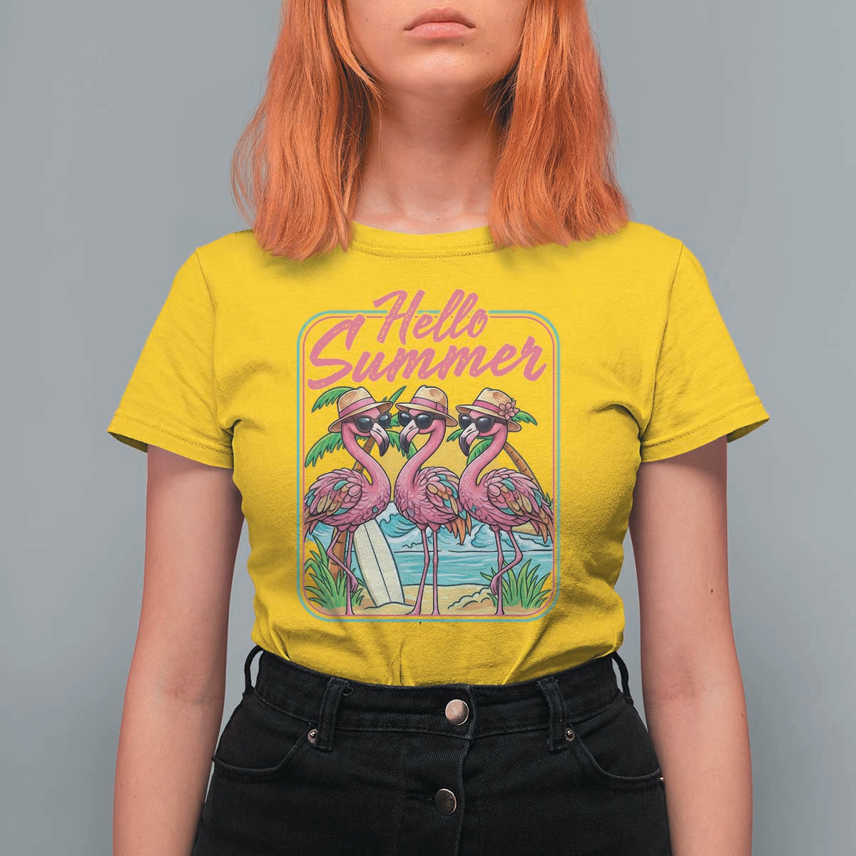 Summer Flamingo Pink T Shirt For Women Tropical Palm Tree Beach Vacation