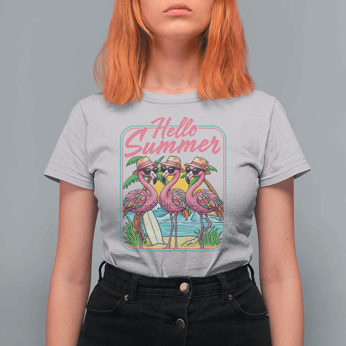 Summer Flamingo Pink T Shirt For Women Tropical Palm Tree Beach Vacation