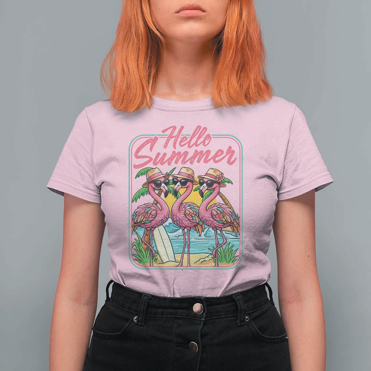 Summer Flamingo Pink T Shirt For Women Tropical Palm Tree Beach Vacation