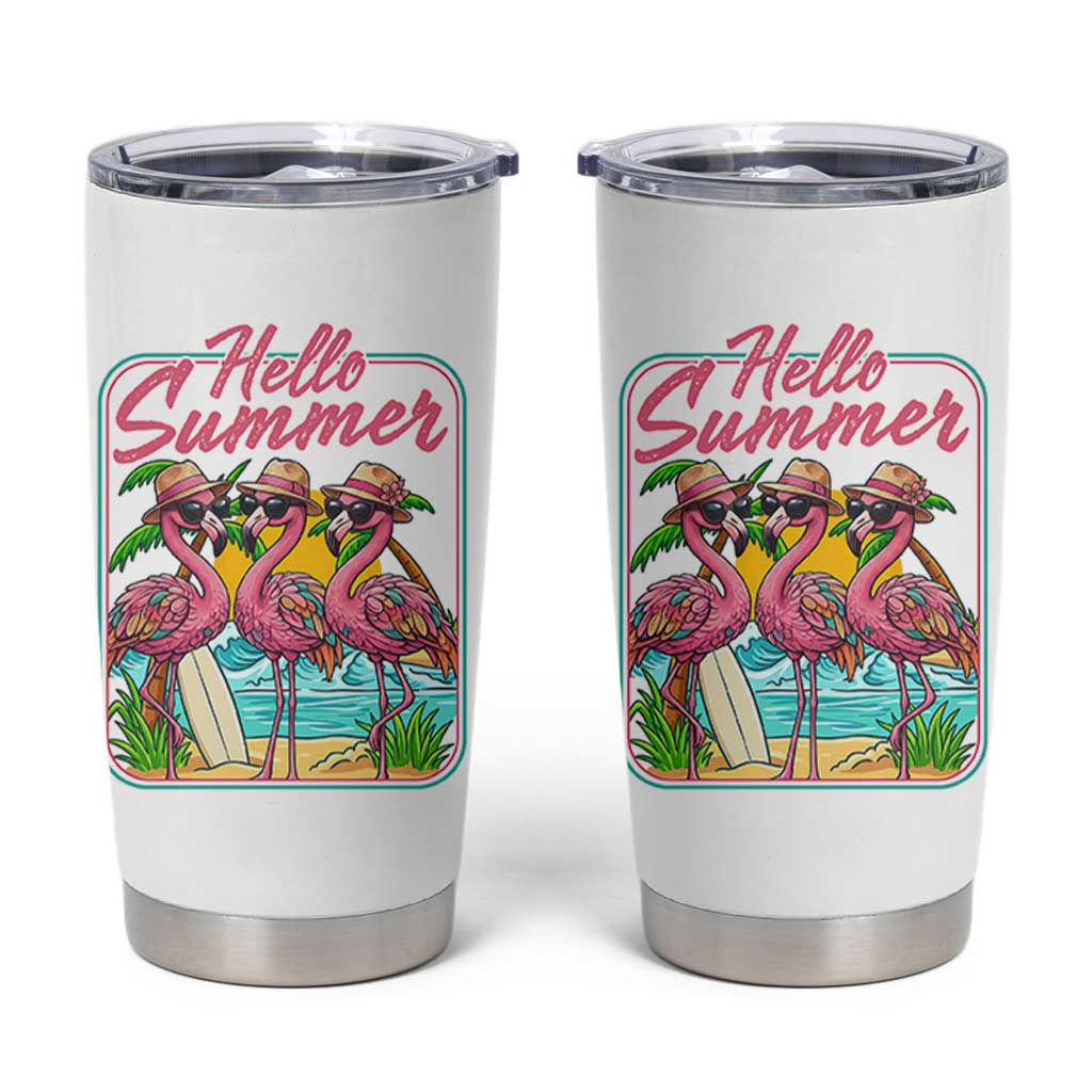 Summer Flamingo Pink Tumbler Cup Tropical Palm Tree Beach Vacation