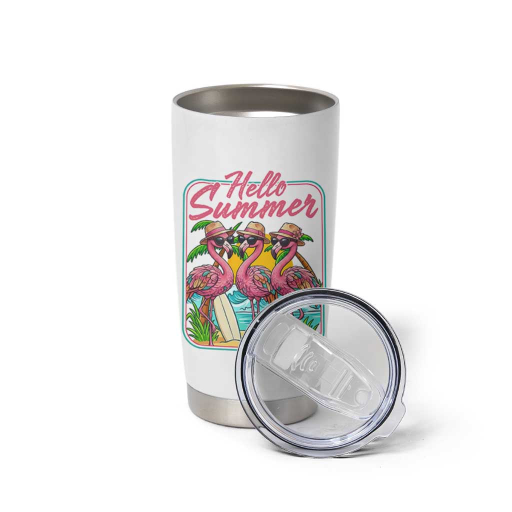 Summer Flamingo Pink Tumbler Cup Tropical Palm Tree Beach Vacation