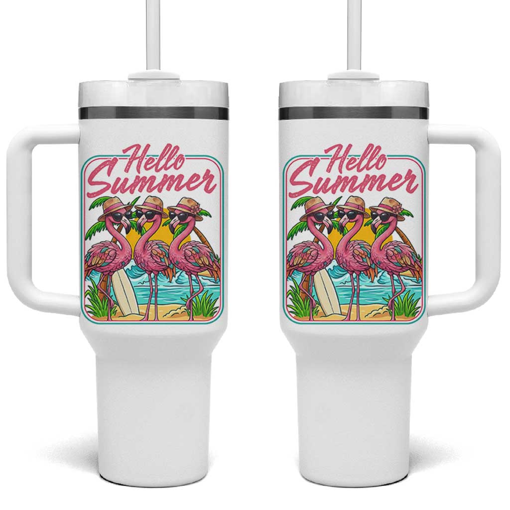 Summer Flamingo Pink Tumbler With Handle Tropical Palm Tree Beach Vacation