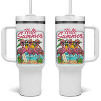 Summer Flamingo Pink Tumbler With Handle Tropical Palm Tree Beach Vacation
