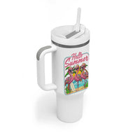 Summer Flamingo Pink Tumbler With Handle Tropical Palm Tree Beach Vacation