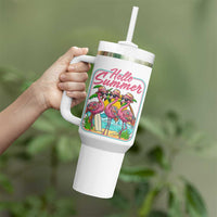 Summer Flamingo Pink Tumbler With Handle Tropical Palm Tree Beach Vacation