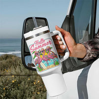 Summer Flamingo Pink Tumbler With Handle Tropical Palm Tree Beach Vacation
