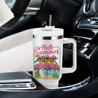 Summer Flamingo Pink Tumbler With Handle Tropical Palm Tree Beach Vacation