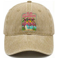 Summer Flamingo Pink Washed Cotton Baseball Cap Tropical Palm Tree Beach Vacation
