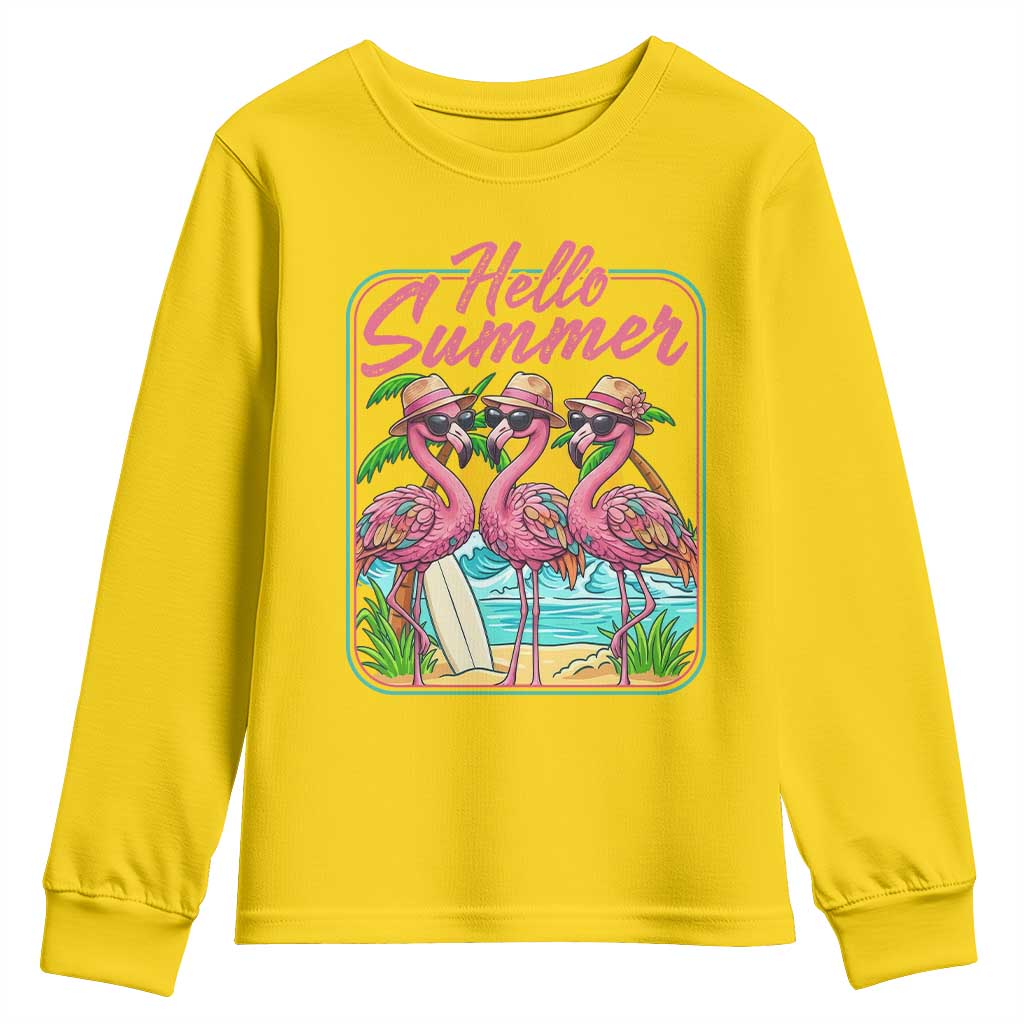 Summer Flamingo Pink Youth Sweatshirt Tropical Palm Tree Beach Vacation