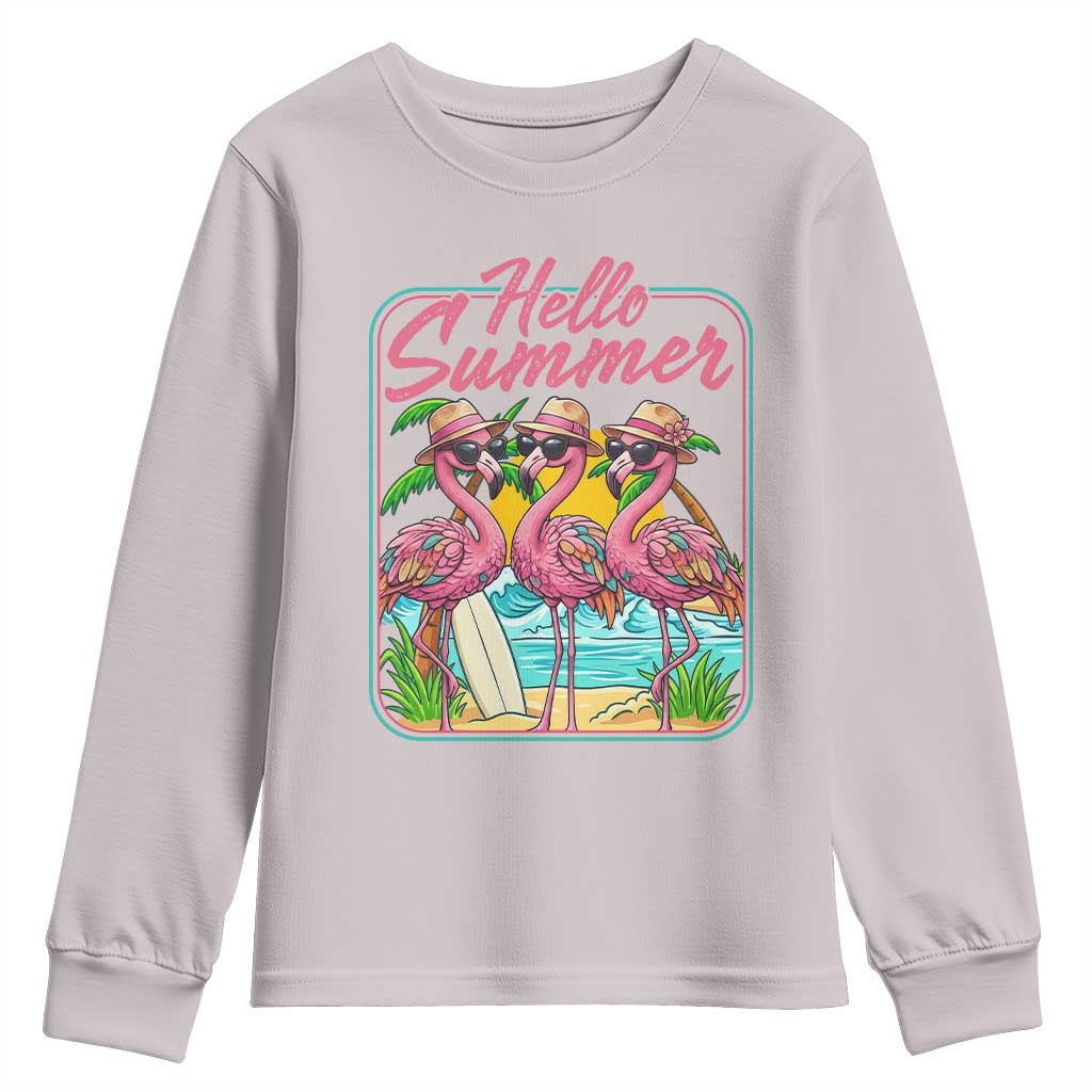Summer Flamingo Pink Youth Sweatshirt Tropical Palm Tree Beach Vacation