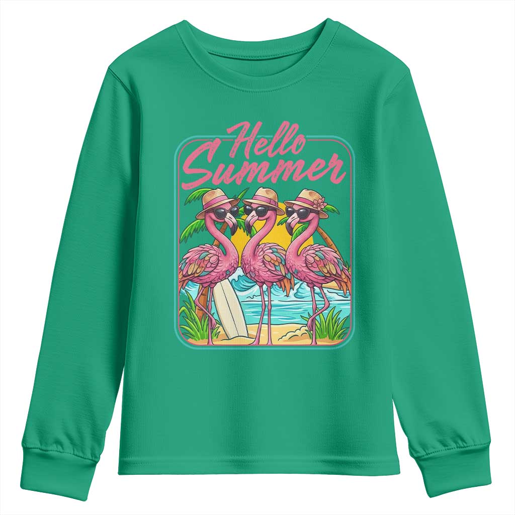 Summer Flamingo Pink Youth Sweatshirt Tropical Palm Tree Beach Vacation