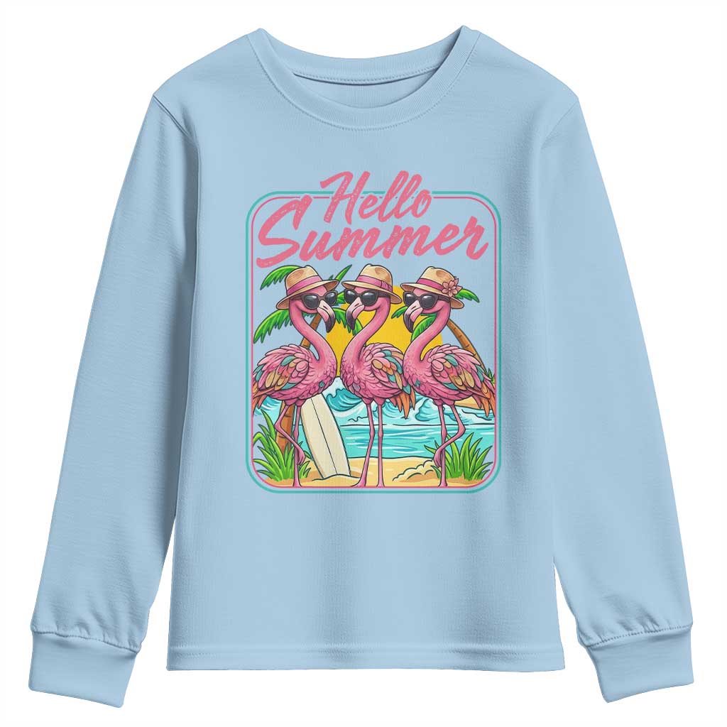 Summer Flamingo Pink Youth Sweatshirt Tropical Palm Tree Beach Vacation