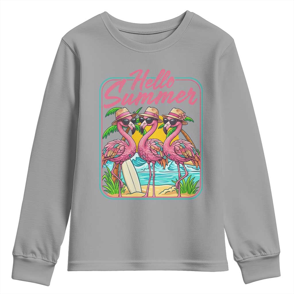 Summer Flamingo Pink Youth Sweatshirt Tropical Palm Tree Beach Vacation