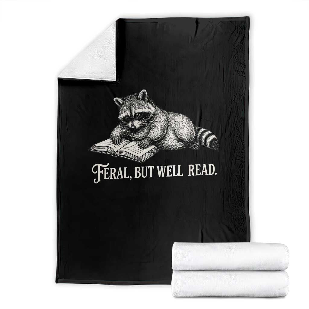 Feral But Well Read Throw Blanket Funny Raccoon Reading Book Lover