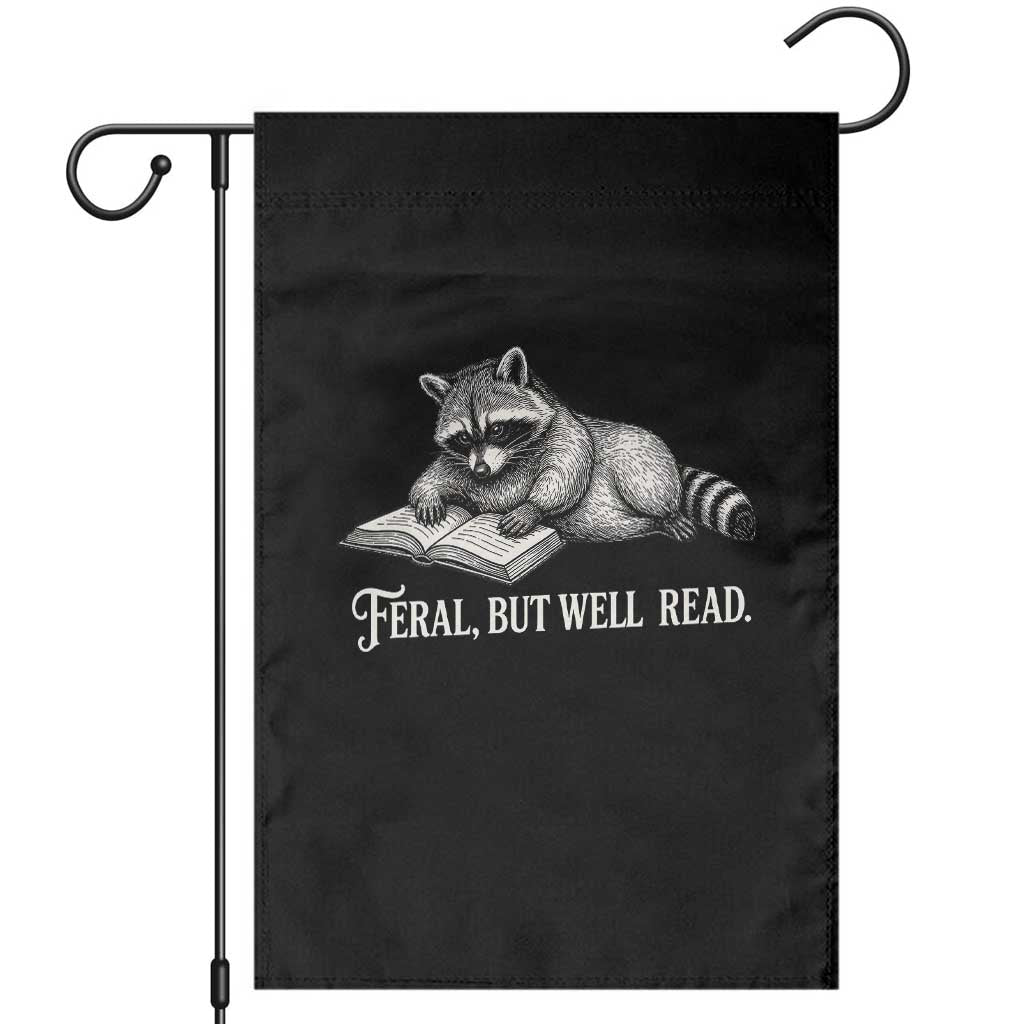 Feral But Well Read Garden Flag Funny Raccoon Reading Book Lover