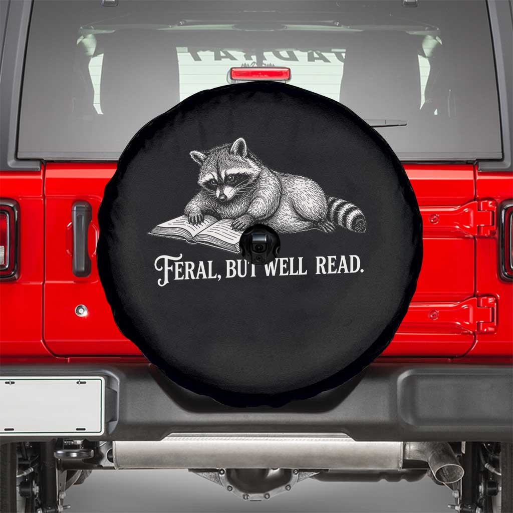 Feral But Well Read Spare Tire Cover Funny Raccoon Reading Book Lover