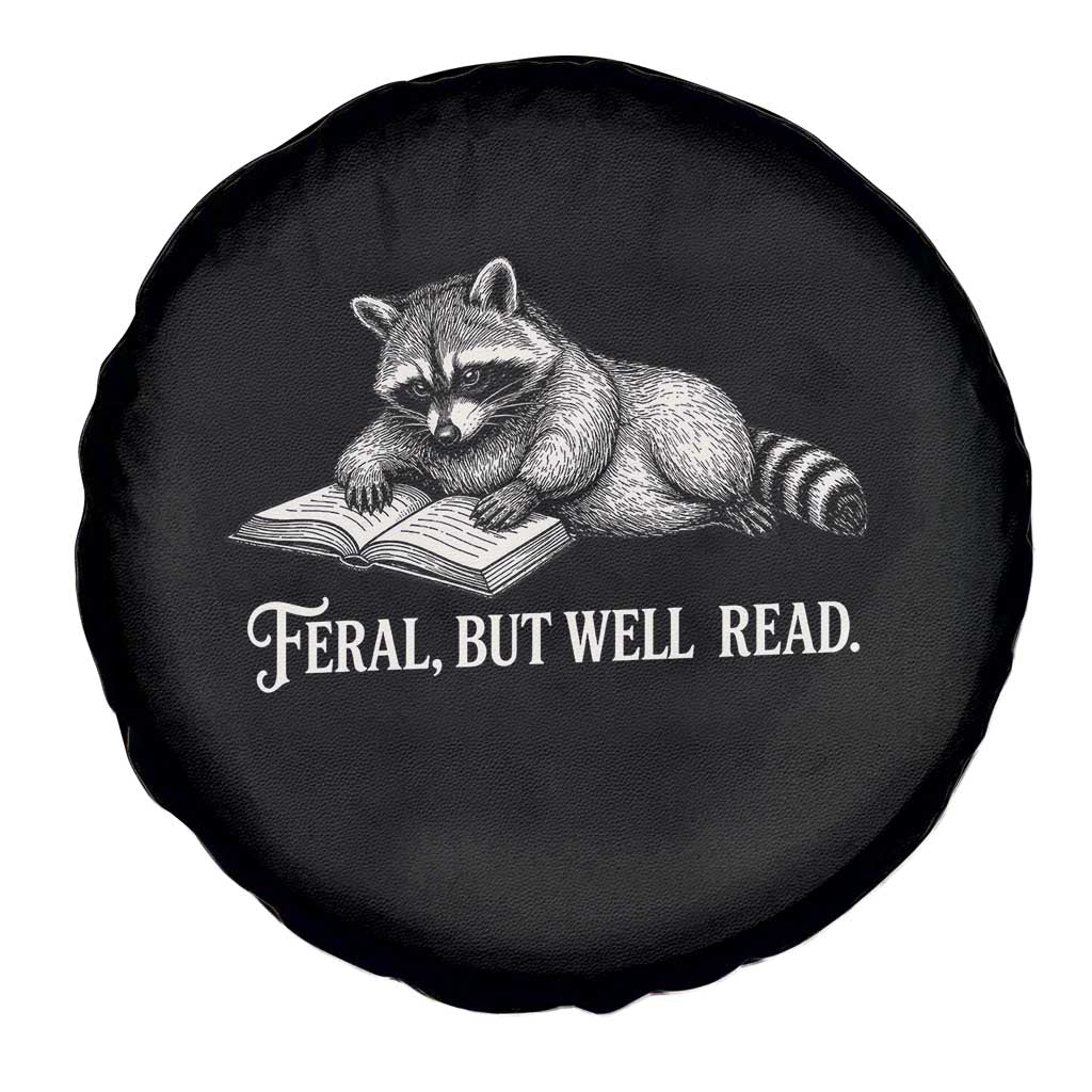 Feral But Well Read Spare Tire Cover Funny Raccoon Reading Book Lover