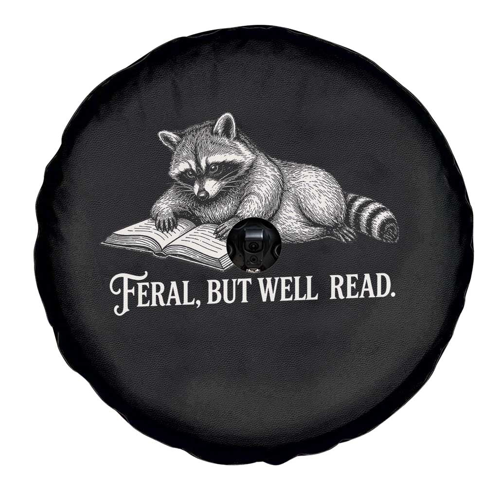 Feral But Well Read Spare Tire Cover Funny Raccoon Reading Book Lover