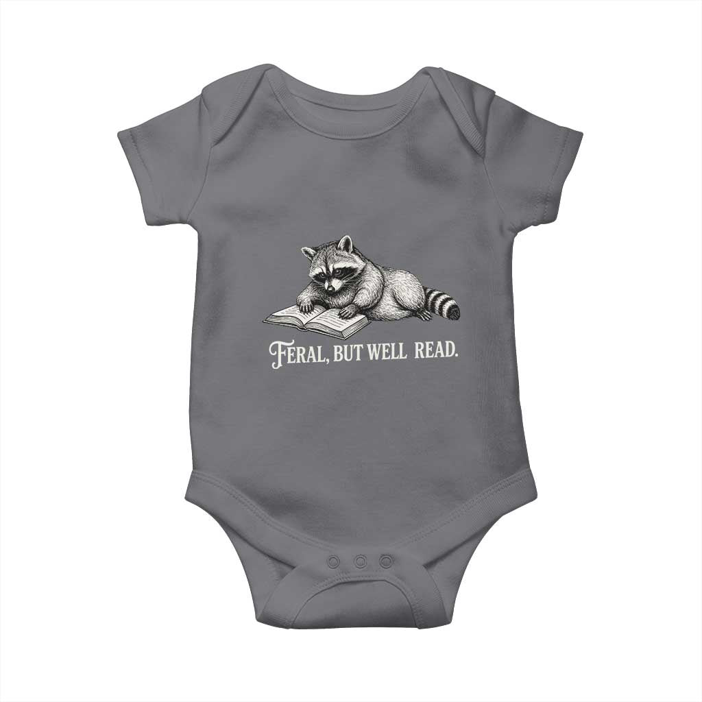 Feral But Well Read Baby Onesie Funny Raccoon Reading Book Lover