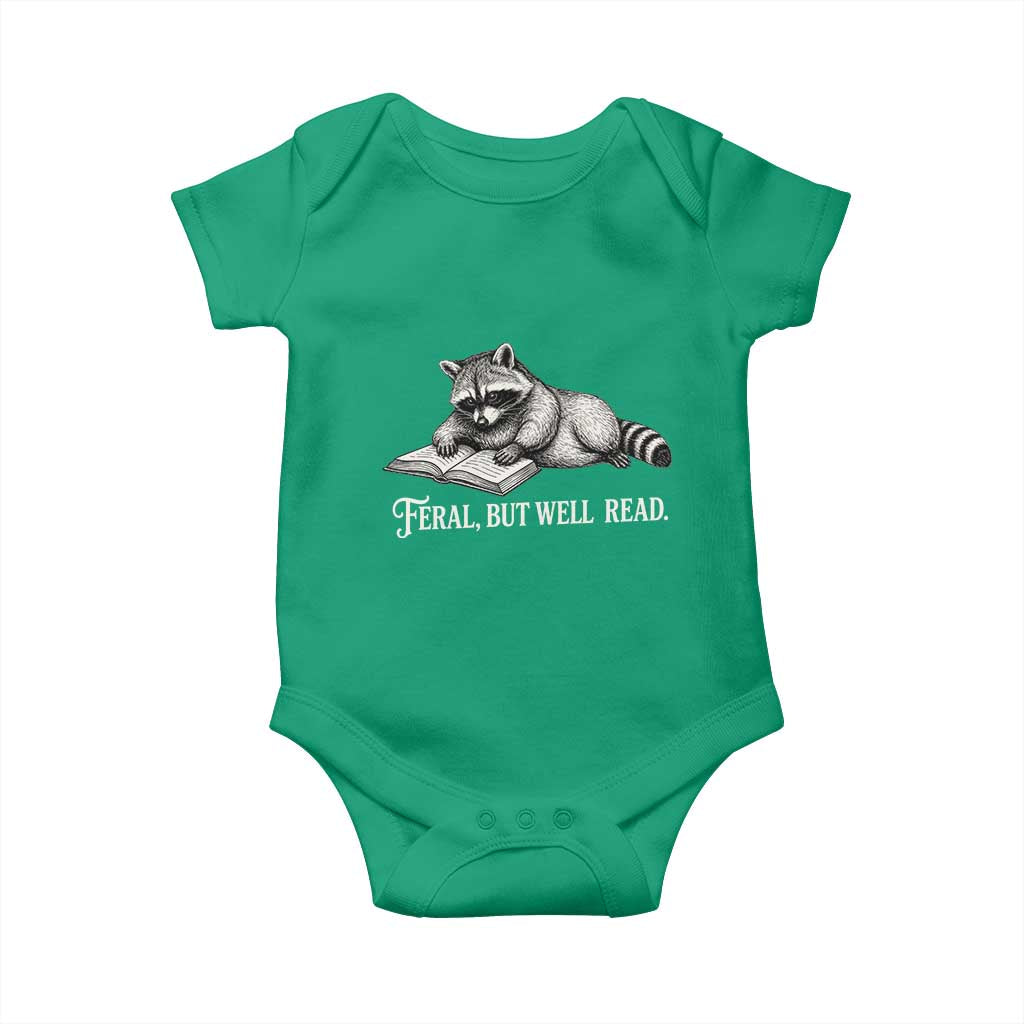 Feral But Well Read Baby Onesie Funny Raccoon Reading Book Lover