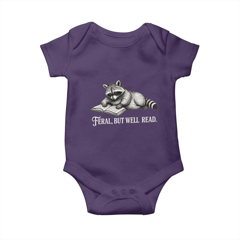 Feral But Well Read Baby Onesie Funny Raccoon Reading Book Lover