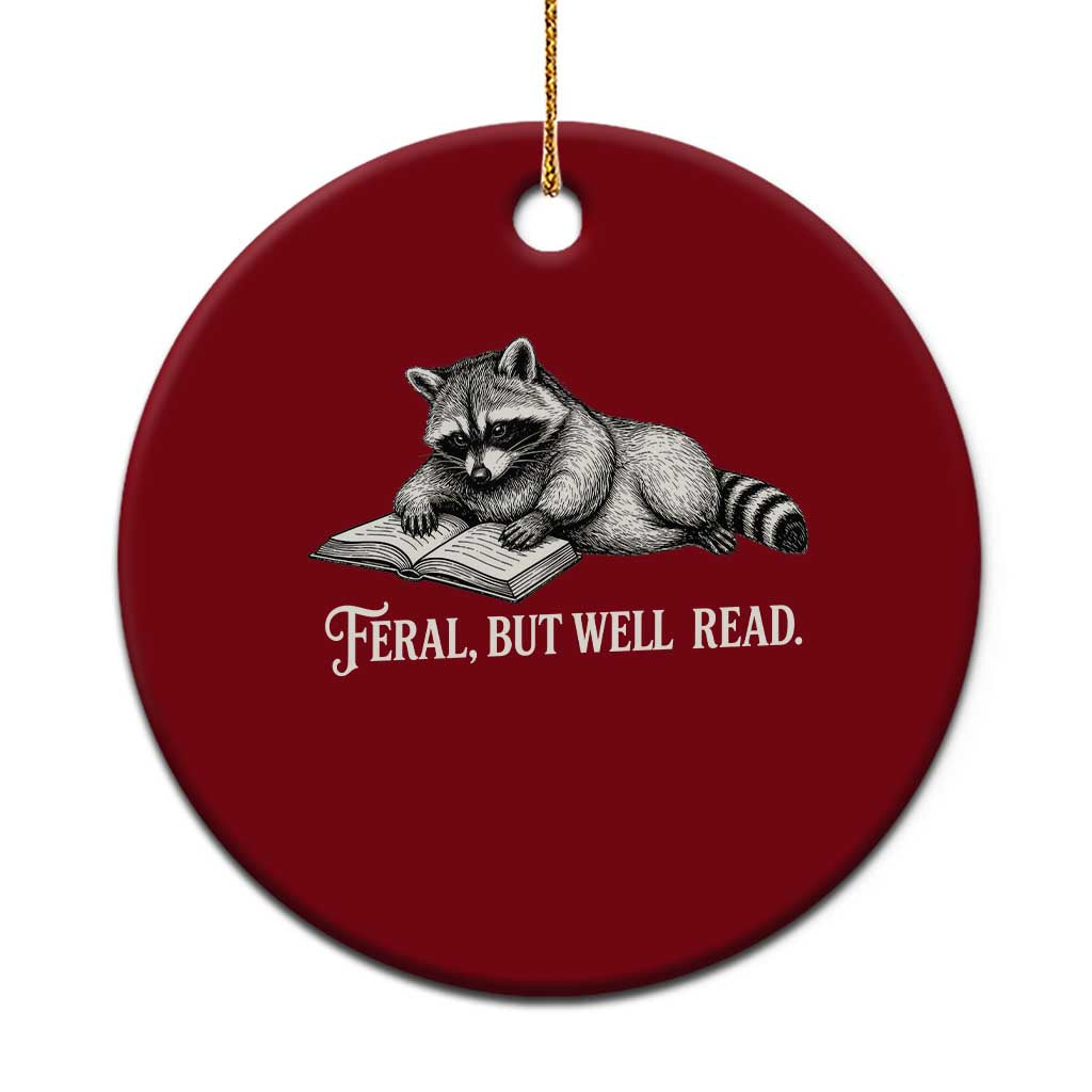 Feral But Well Read Ceramic Ornament Funny Raccoon Reading Book Lover