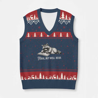 Feral But Well Read V-Neck Knit Sweater Vest Funny Raccoon Reading Book Lover