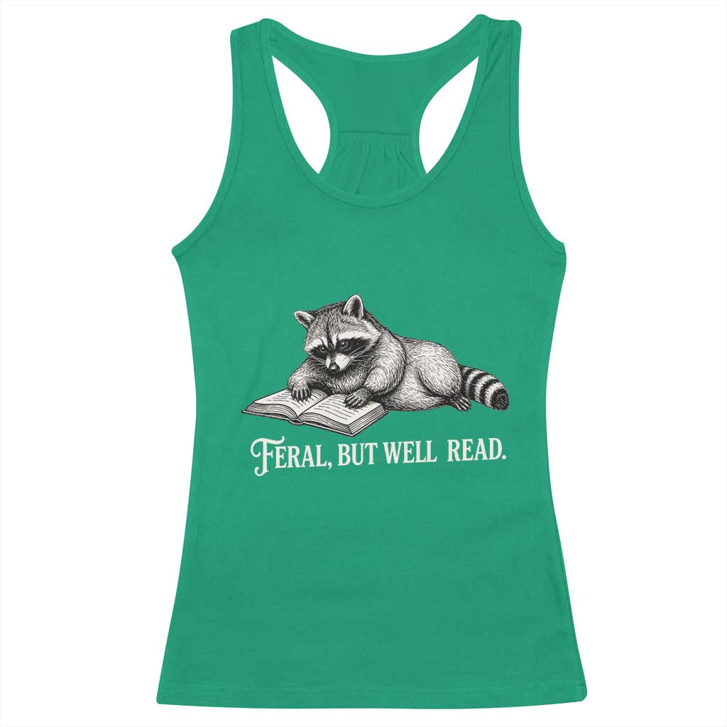 Feral But Well Read Racerback Tank Top Funny Raccoon Reading Book Lover