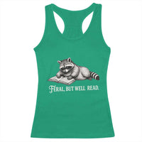 Feral But Well Read Racerback Tank Top Funny Raccoon Reading Book Lover