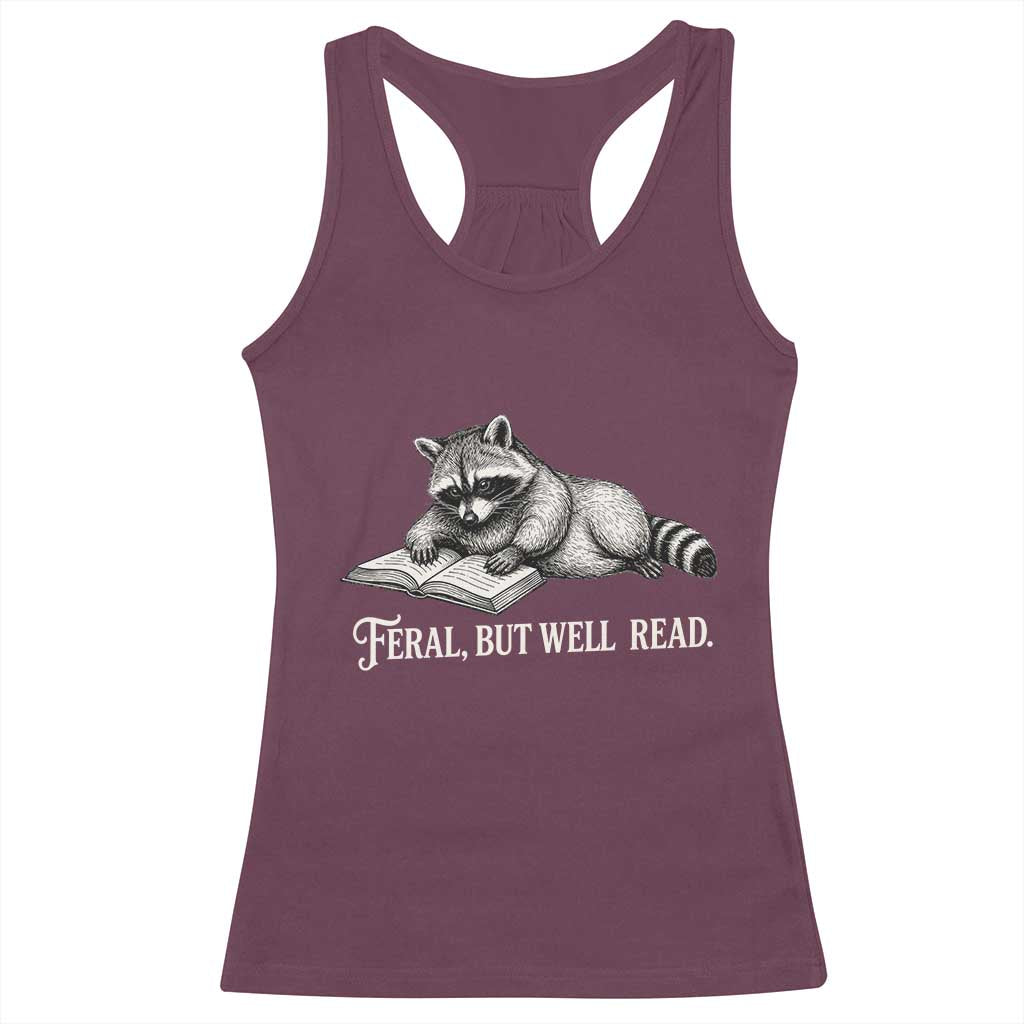 Feral But Well Read Racerback Tank Top Funny Raccoon Reading Book Lover