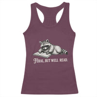Feral But Well Read Racerback Tank Top Funny Raccoon Reading Book Lover