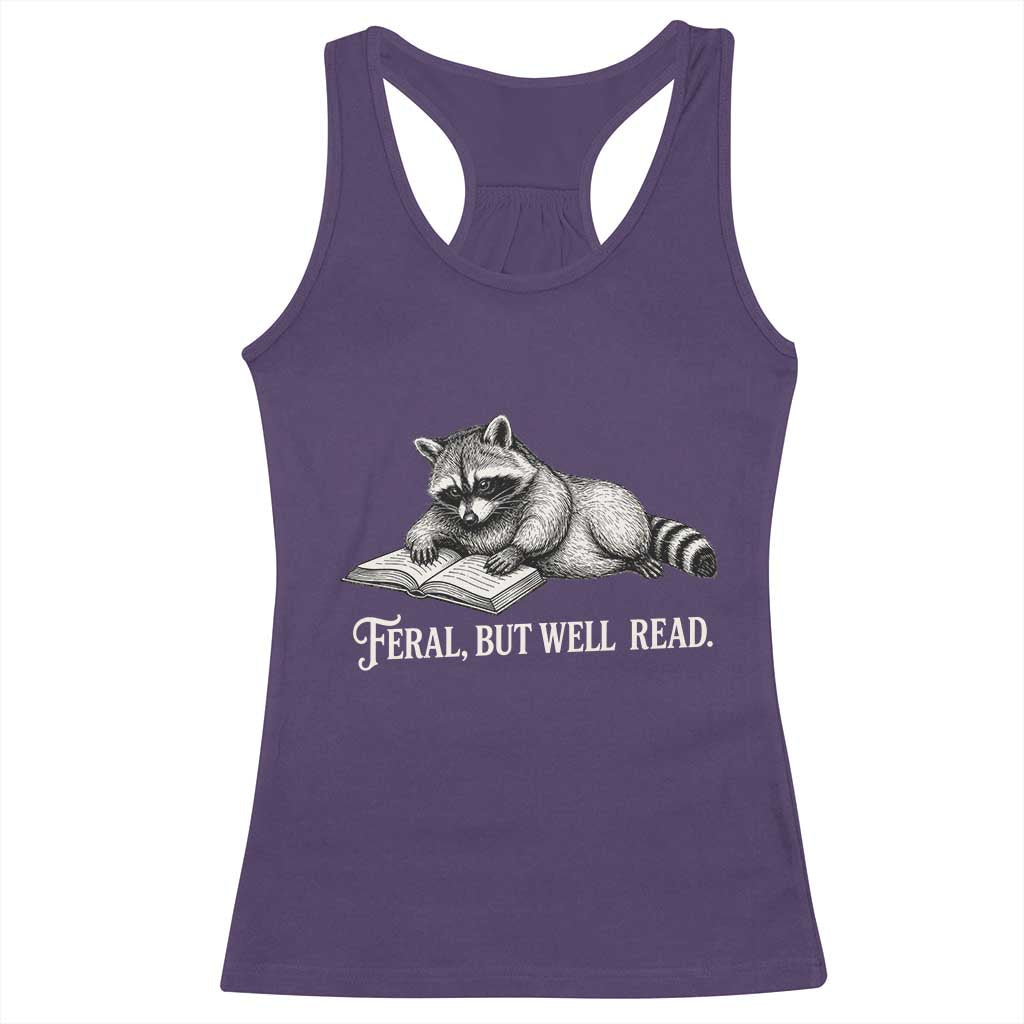 Feral But Well Read Racerback Tank Top Funny Raccoon Reading Book Lover