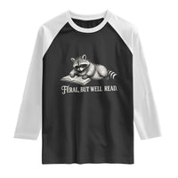 Feral But Well Read Raglan Shirt Funny Raccoon Reading Book Lover