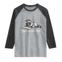 Feral But Well Read Raglan Shirt Funny Raccoon Reading Book Lover