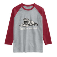 Feral But Well Read Raglan Shirt Funny Raccoon Reading Book Lover
