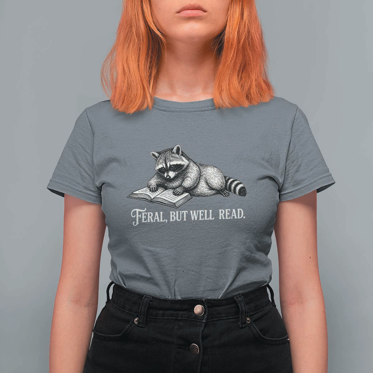 Feral But Well Read T Shirt For Women Funny Raccoon Reading Book Lover