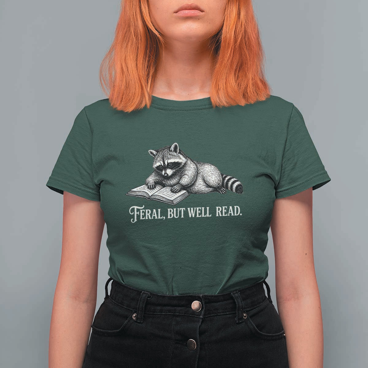 Feral But Well Read T Shirt For Women Funny Raccoon Reading Book Lover