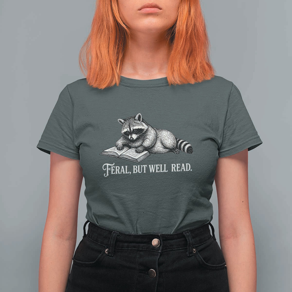 Feral But Well Read T Shirt For Women Funny Raccoon Reading Book Lover