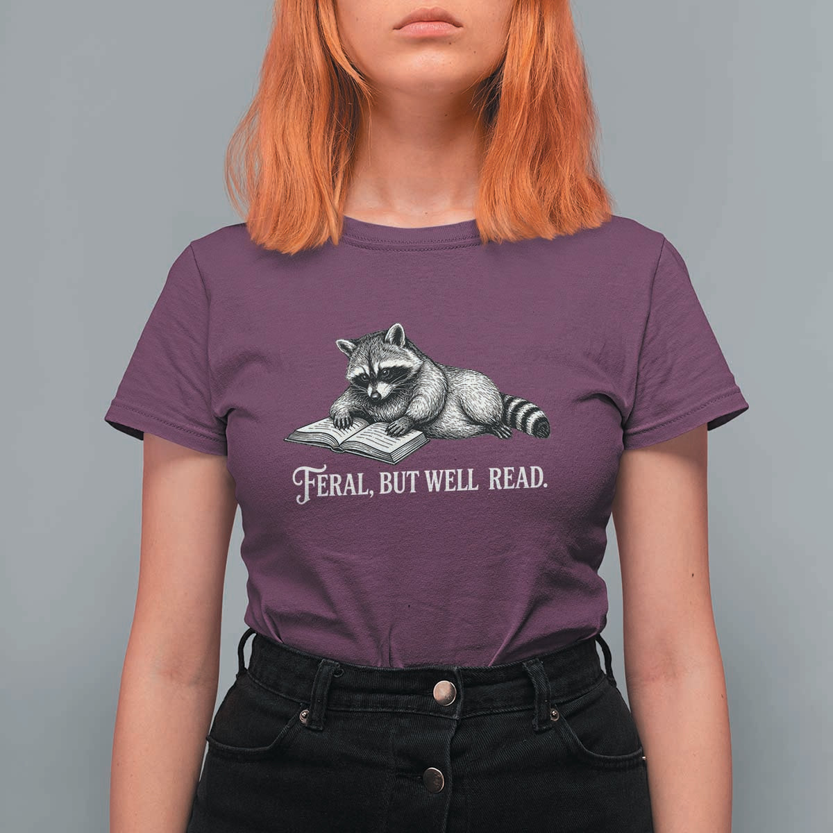 Feral But Well Read T Shirt For Women Funny Raccoon Reading Book Lover