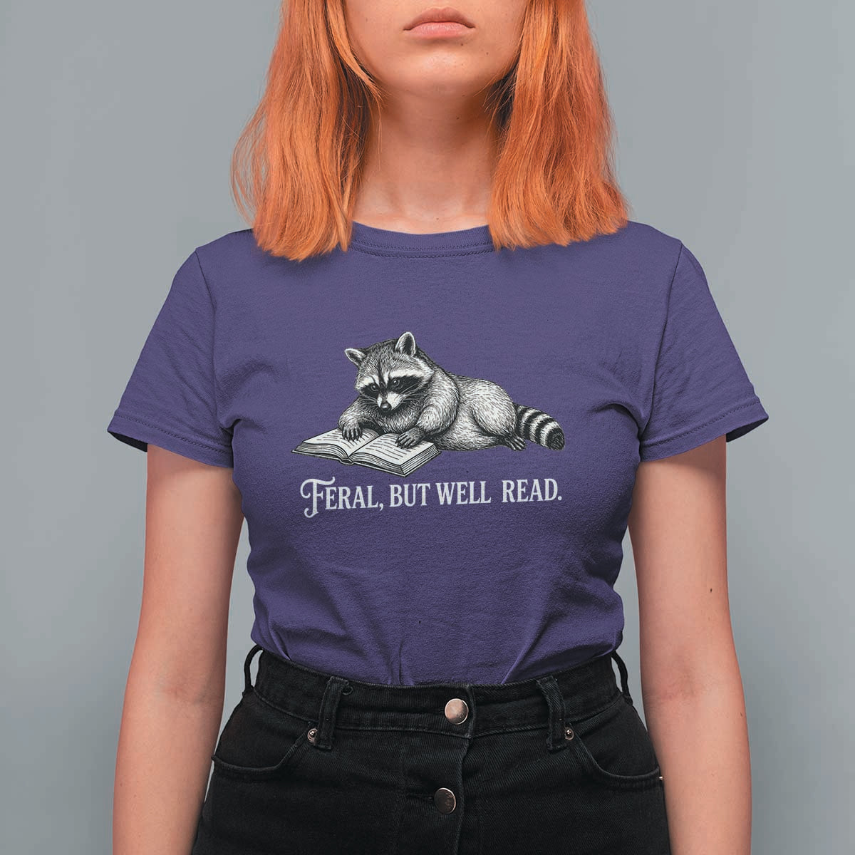 Feral But Well Read T Shirt For Women Funny Raccoon Reading Book Lover