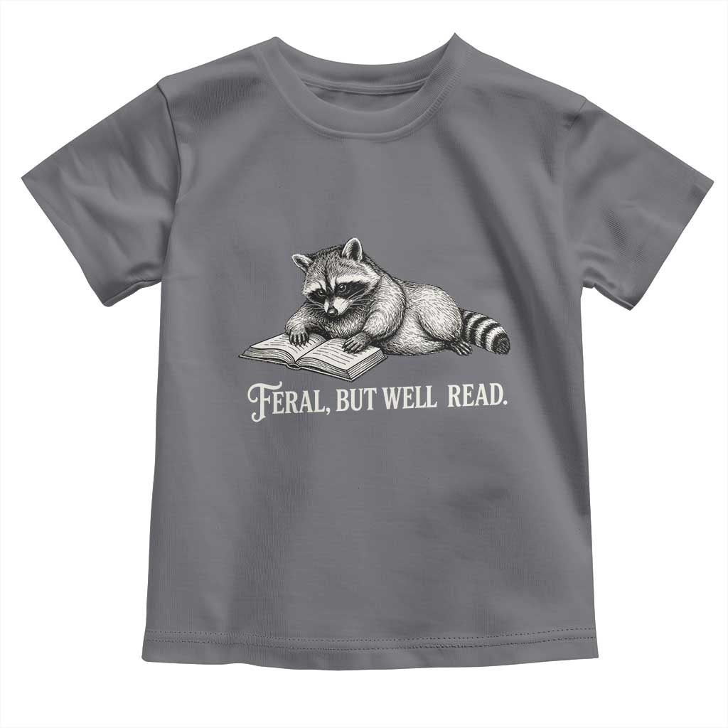Feral But Well Read Toddler T Shirt Funny Raccoon Reading Book Lover