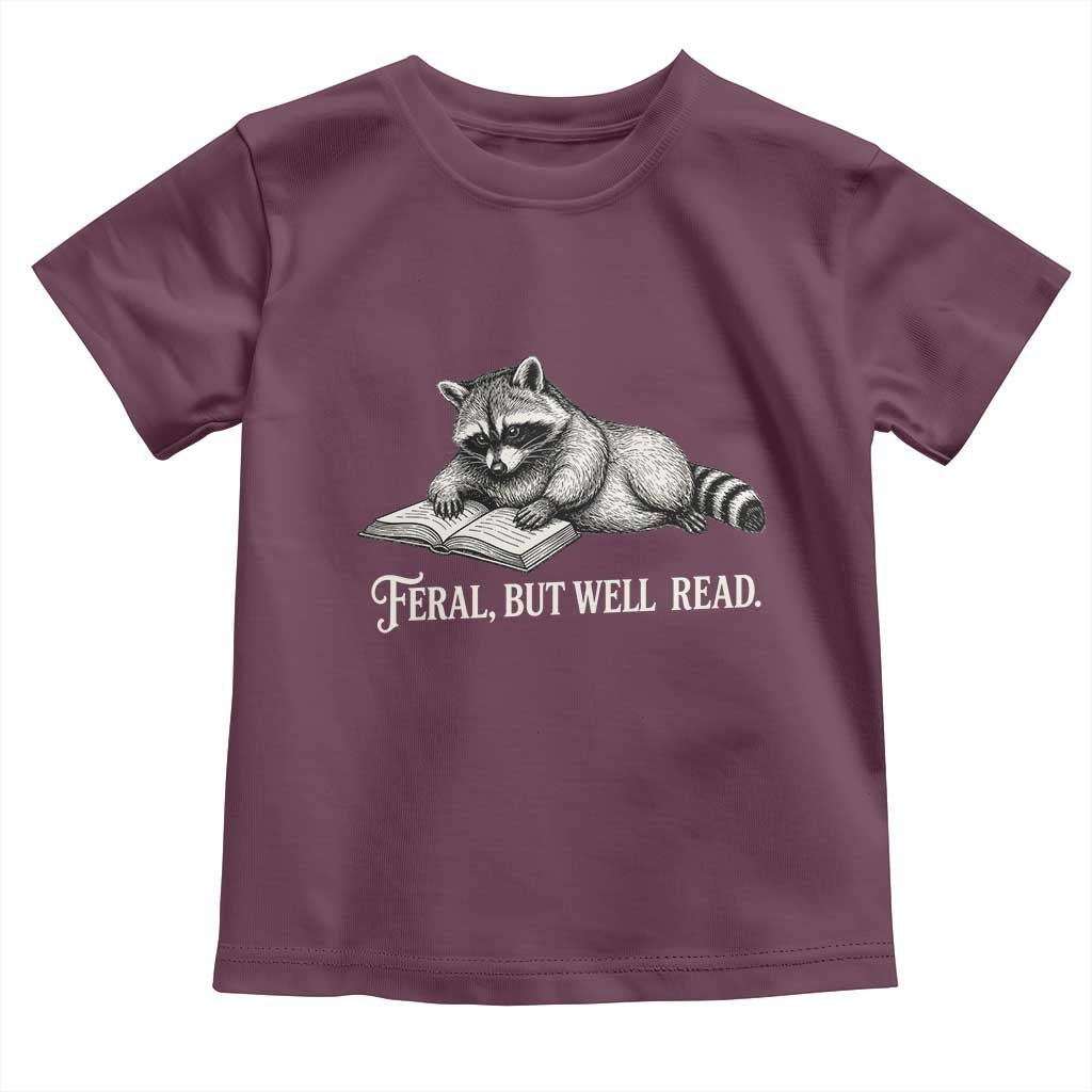 Feral But Well Read Toddler T Shirt Funny Raccoon Reading Book Lover