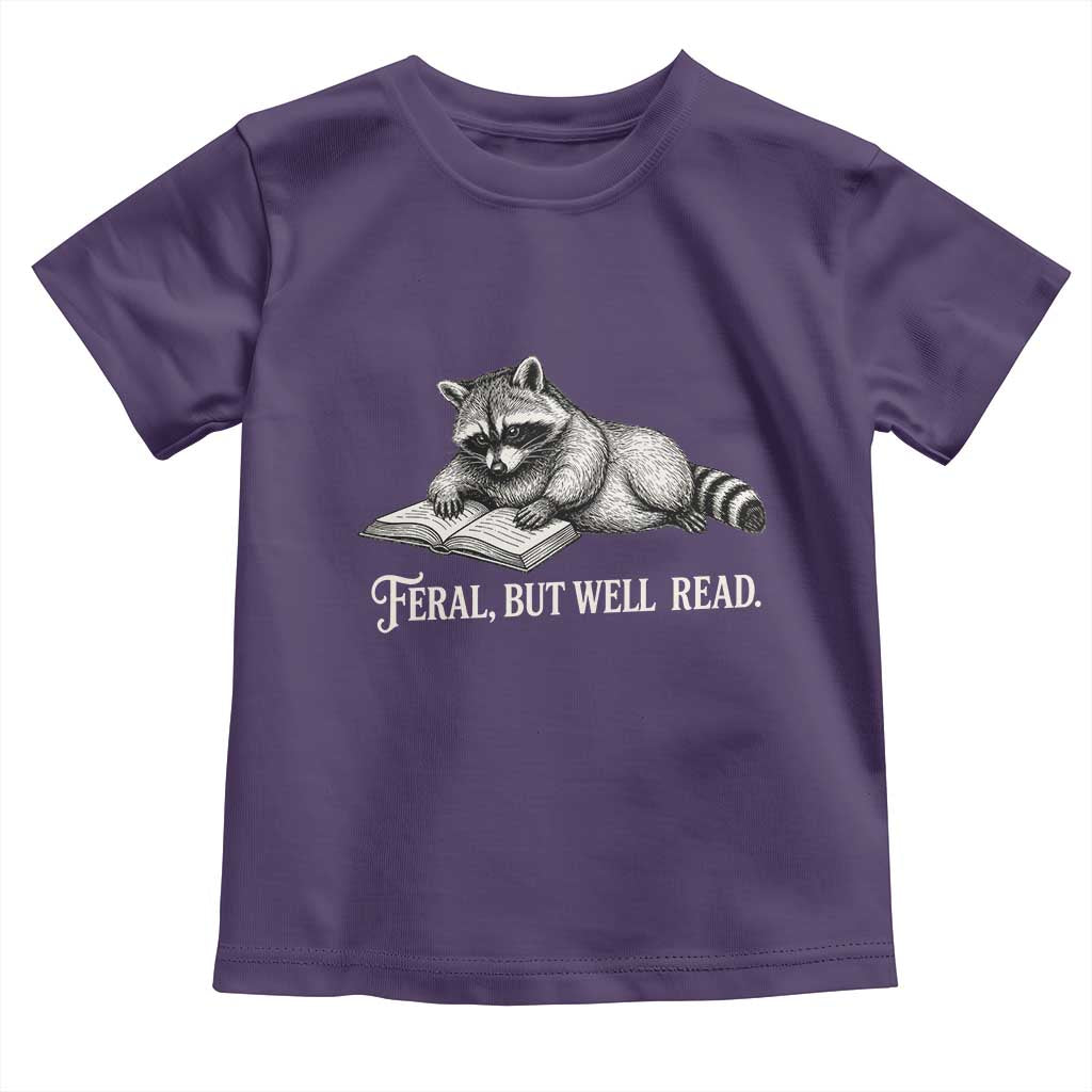 Feral But Well Read Toddler T Shirt Funny Raccoon Reading Book Lover