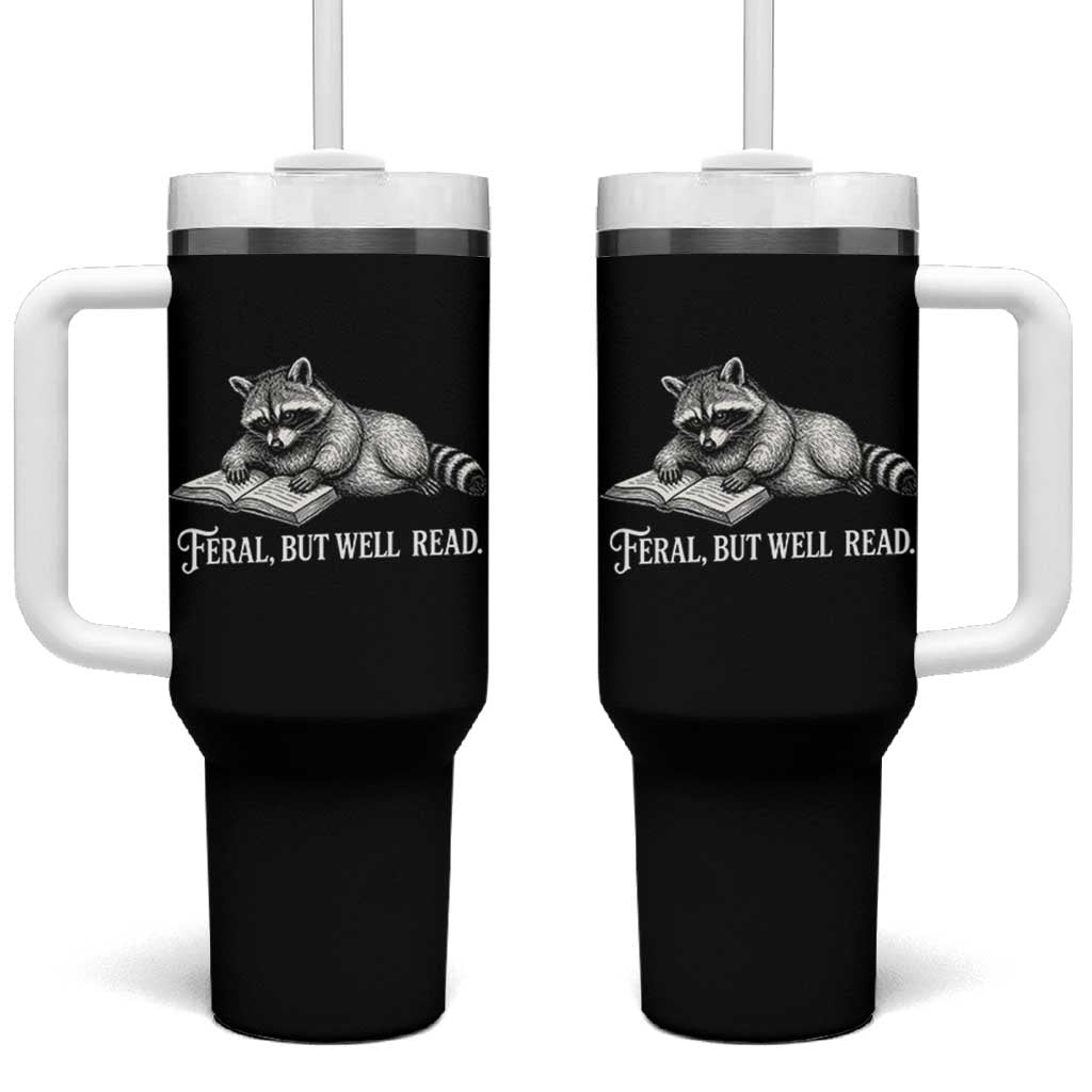 Feral But Well Read Tumbler With Handle Funny Raccoon Reading Book Lover